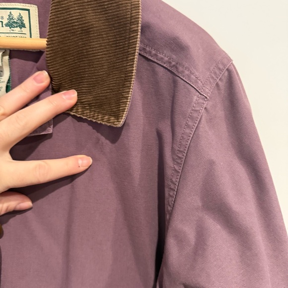 LLBean Barn Jacket Coat Vintage Purple Jacket with Corduroy Brown Collar - Picture 9 of 9